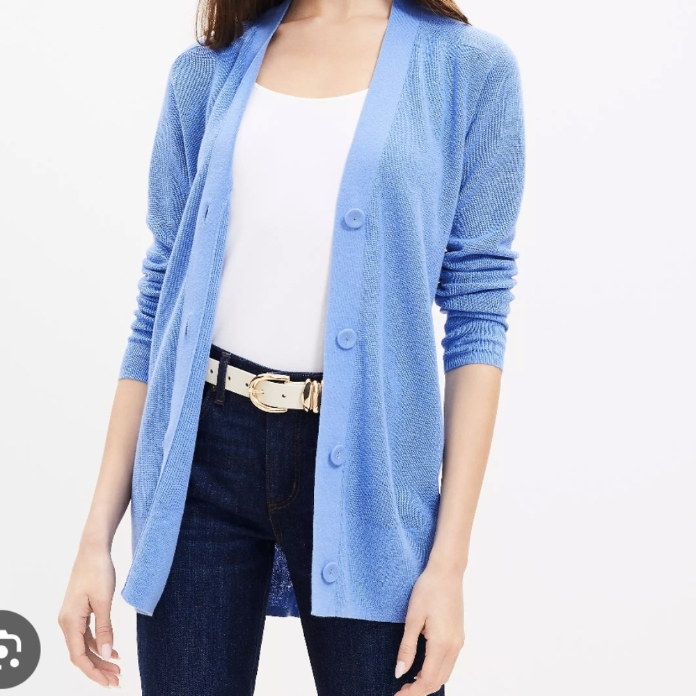 Blue Women's V-Neck Relaxed Linen Blend Cardigan Sz.XXL NWT